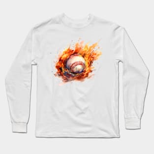 Flaming Baseball Watercolor Long Sleeve T-Shirt